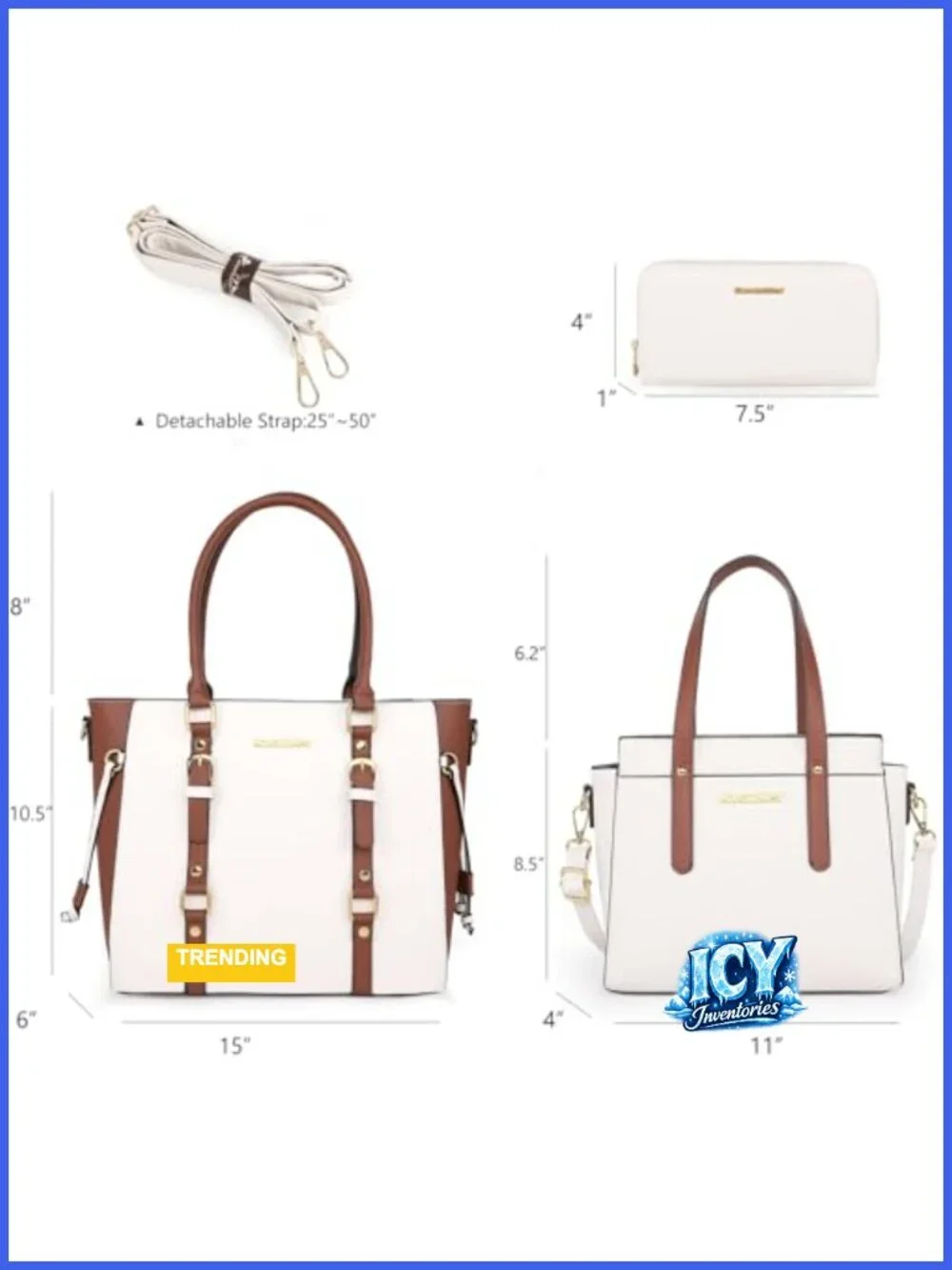 Women's 3-Piece PU Leather Tote Bag and Wallet Set, Satchel Handbag, Shoulder